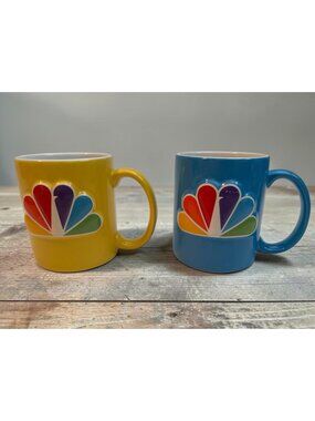 NBC New York Yellow & Blue Ceramic Coffee Mug Set With Peacock Logo